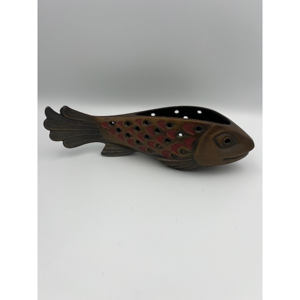 Vintage 1966 Terra Sancta Creations Bronze Fish Candle Holder Israel MCM Heavy